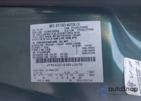 2003 Ford Windstar Se из США, поврежденный, VIN 2FMDA52483BB12698